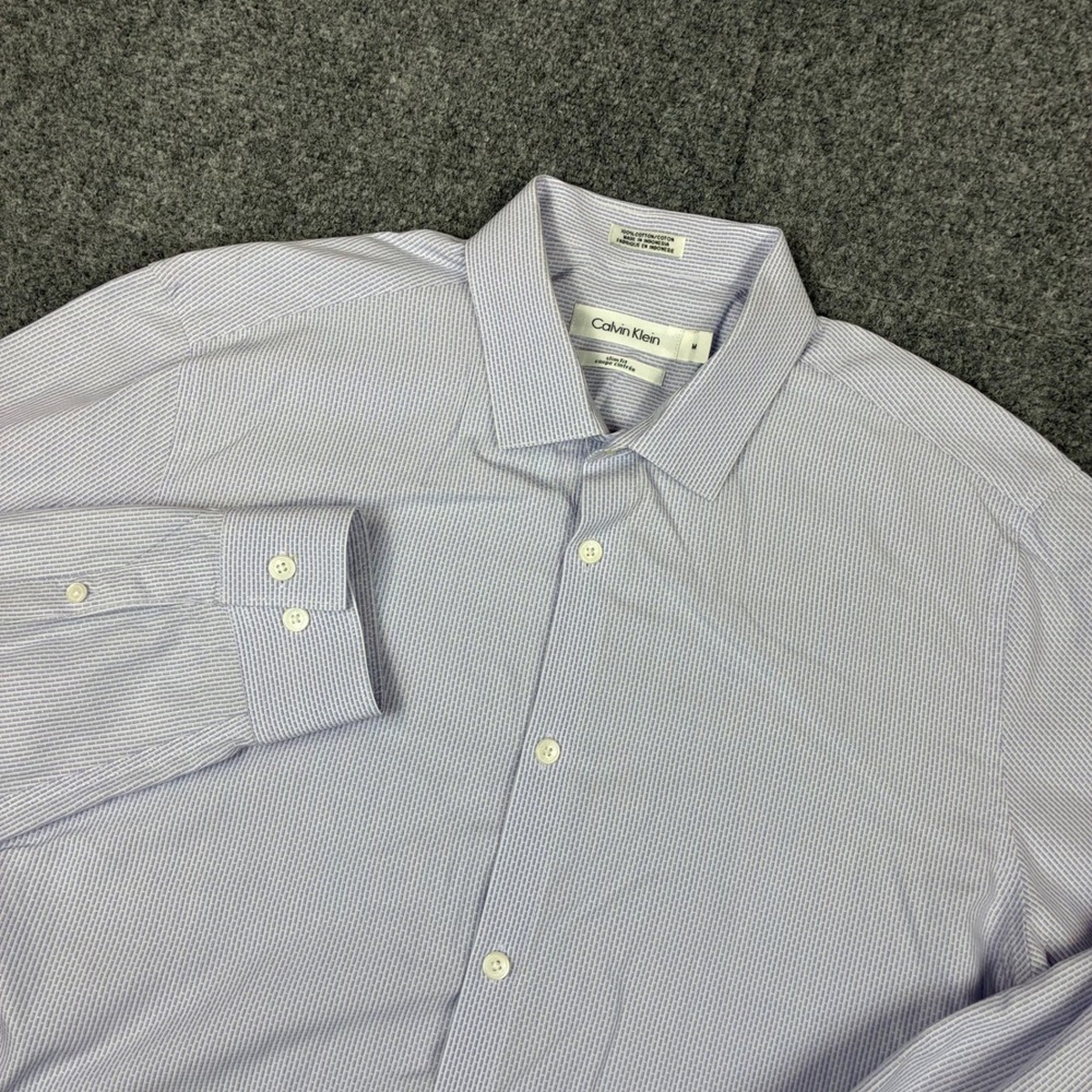 Calvin Klein Mens Size Medium Slim Fit Dress Shirt Purple White 100% Cotton